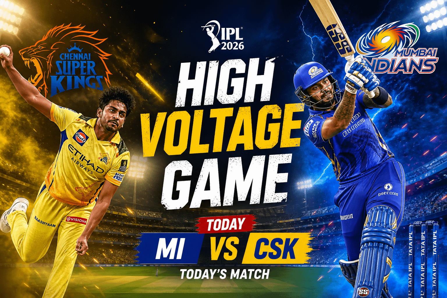 ipl today match, আজকের আইপিএল ২০২৬: CSK vs MI ম্যাচের... আজকের আইপিএল ২০২৬-এর অন্যতম হাইভোল্টেজ ম্যাচে মুখোমুখি Chennai Super Kings (CSK) এবং Mumbai Indians (MI)। এই ম্যাচটি অনুষ্ঠিত হচ্ছে চেন্নাইয়ের ঐতিহাসিক M....